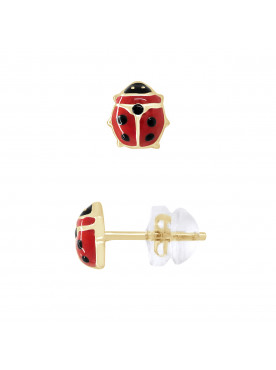 Boucles d'Oreilles Coccinelle Rouge - Or Jaune