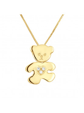 Pendentif Ourson Coeur Blanc - Or Jaune