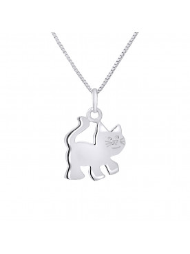 Pendentif Chat - Or Blanc