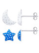 Boucles d'Oreilles Etoile Bleu et lune Blanche