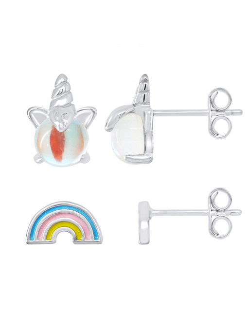 Boucles d'Oreilles Arc en Ciel et licorne